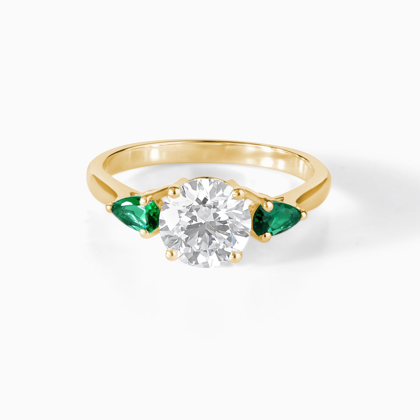 Moissanite Emerald Ring Sterling Silver Engagement Three Stone Round Green Gemstone Anniversary Elegant Bridal Jewelry Set Trilogy Promise