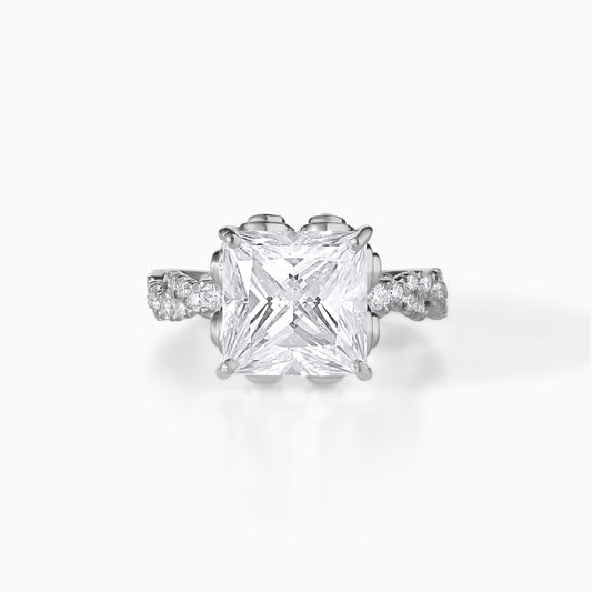 Moissanite Engagement Ring Princess Cut Three Carat Stone Infinity Band Twisted Vine Pave Design Bridal Jewelry Wedding Proposal Diamond
