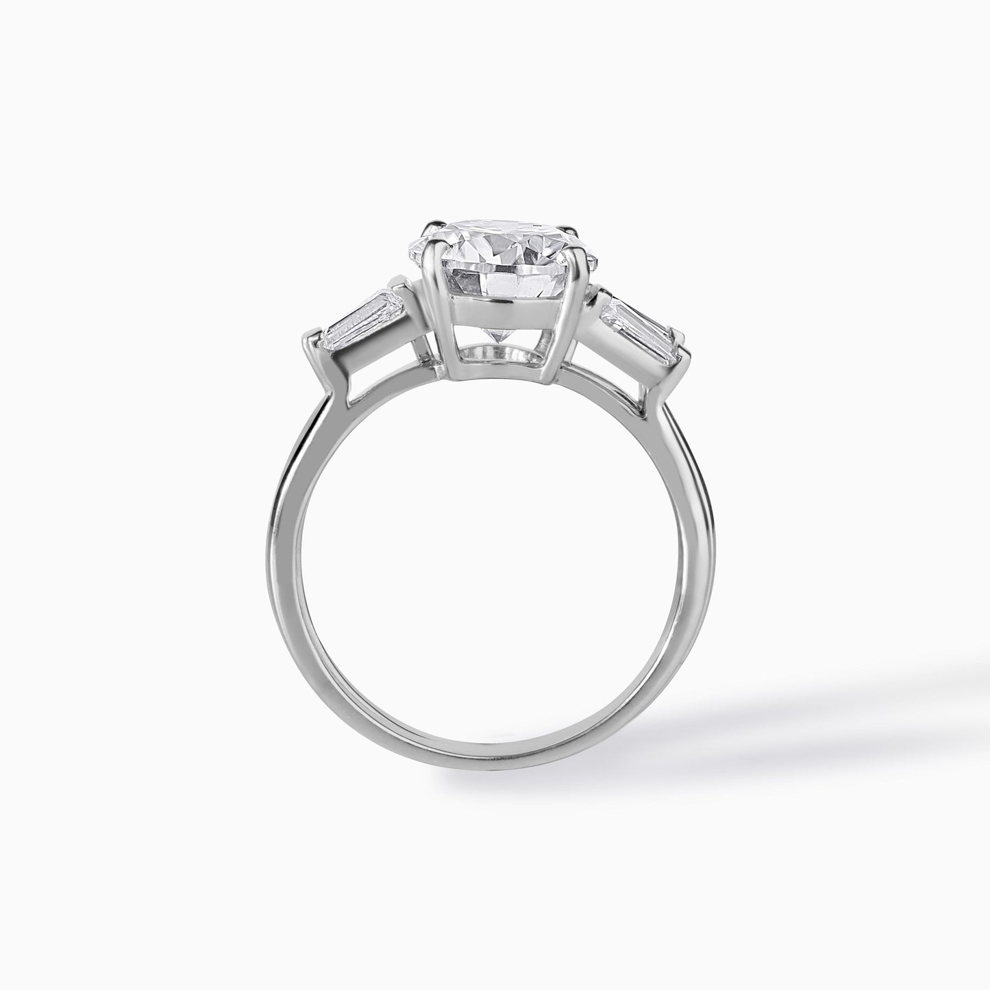 Round Brilliant Solitaire Moissanite Ring Set with Baguette Accents in 925 Sterling Silver, Elegant Bridal Engagement & Wedding Band Duo