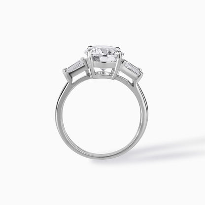 Round Brilliant Solitaire Moissanite Ring Set with Baguette Accents in 925 Sterling Silver, Elegant Bridal Engagement & Wedding Band Duo