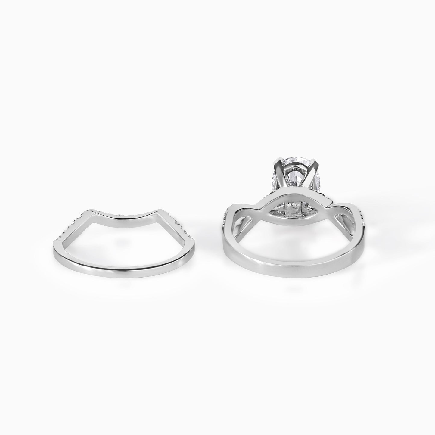 Elegant Oval Cut Diamond Engagement Ring Set with Curved Wedding Band, Silver Bridal Set, Minimalist Promise Ring for Women Gift Idea Set