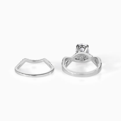 Elegant Oval Cut Diamond Engagement Ring Set with Curved Wedding Band, Silver Bridal Set, Minimalist Promise Ring for Women Gift Idea Set