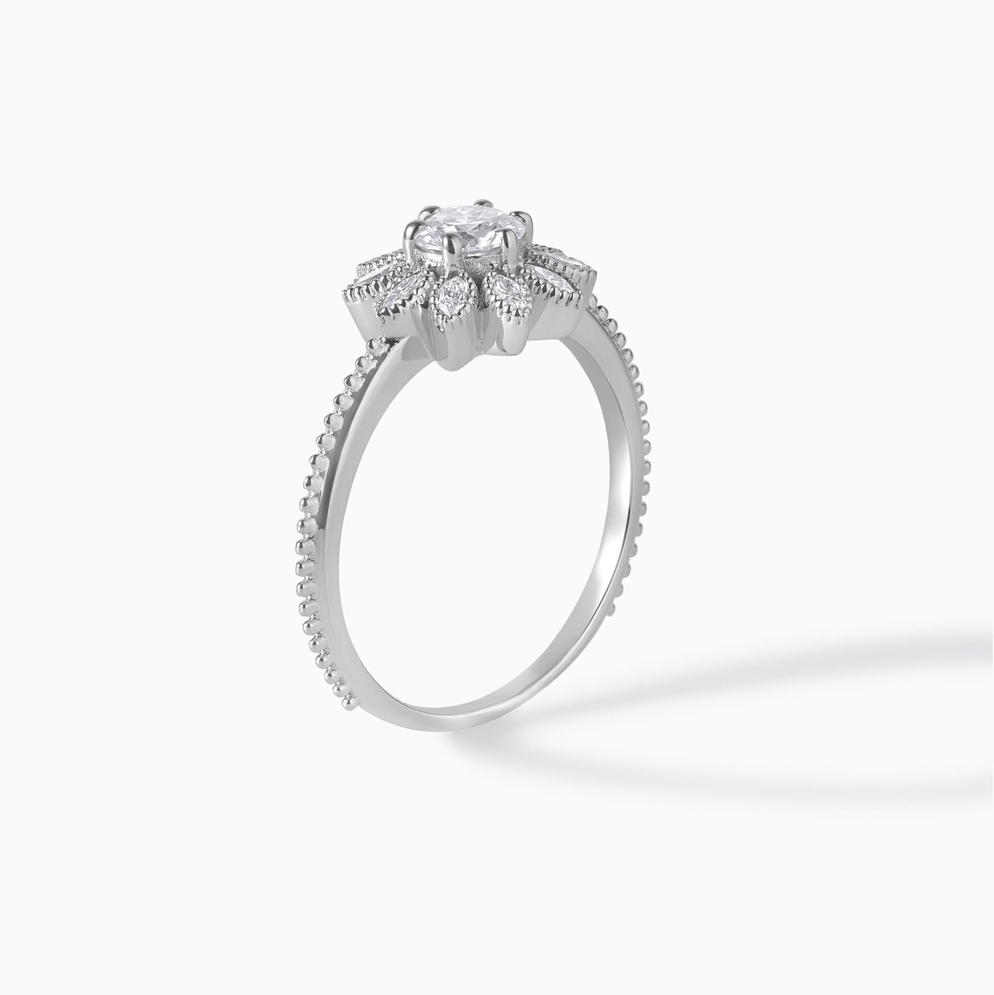 Floral Halo Engagement Ring 925 Sterling Silver Marquise Leaf Cluster Ring Vintage Style Promise Ring Nature Inspired Wedding Gift for Her