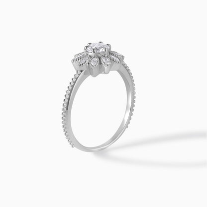Floral Halo Engagement Ring 925 Sterling Silver Marquise Leaf Cluster Ring Vintage Style Promise Ring Nature Inspired Wedding Gift for Her