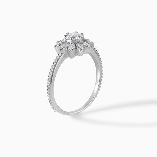 Floral Halo Engagement Ring 925 Sterling Silver Marquise Leaf Cluster Ring Vintage Style Promise Ring Nature Inspired Wedding Gift for Her