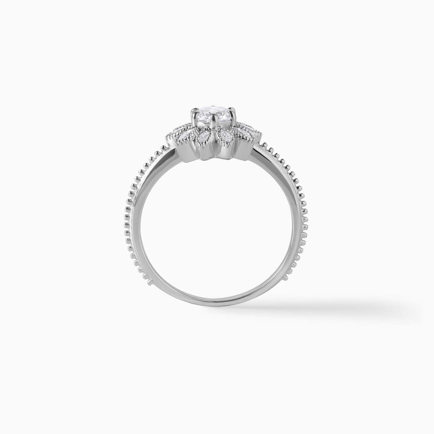 Floral Halo Engagement Ring 925 Sterling Silver Marquise Leaf Cluster Ring Vintage Style Promise Ring Nature Inspired Wedding Gift for Her