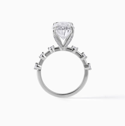 Oval Cut Engagement Ring 925 Sterling Silver Hidden Halo Ring