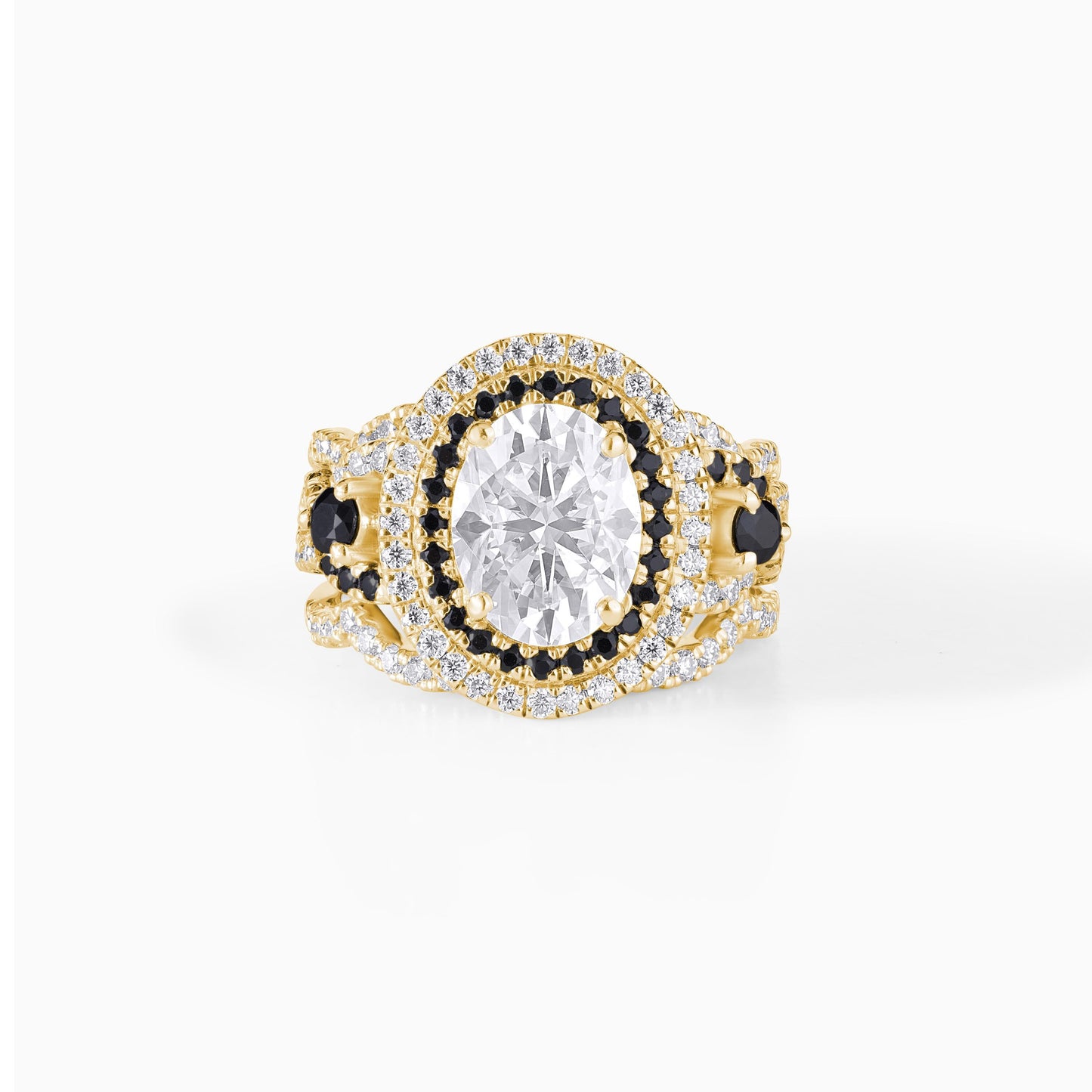Oval Cut Moissanite Halo Engagement Ring Set in Yellow Gold