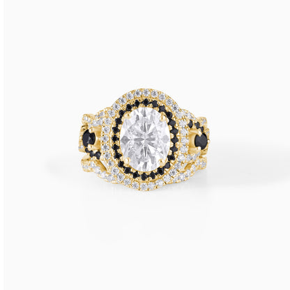 Oval Cut Moissanite Halo Engagement Ring Set in Yellow Gold