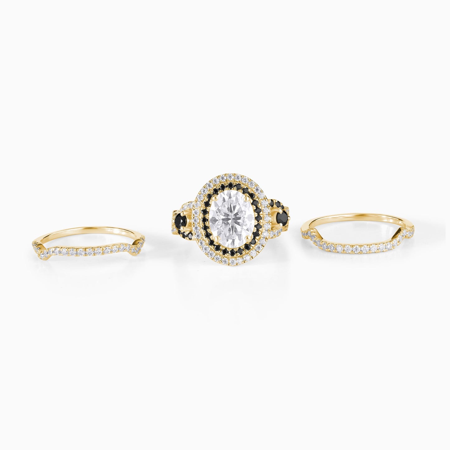 Oval Cut Moissanite Halo Engagement Ring Set in Yellow Gold