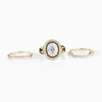 Oval Cut Moissanite Halo Engagement Ring Set in Yellow Gold