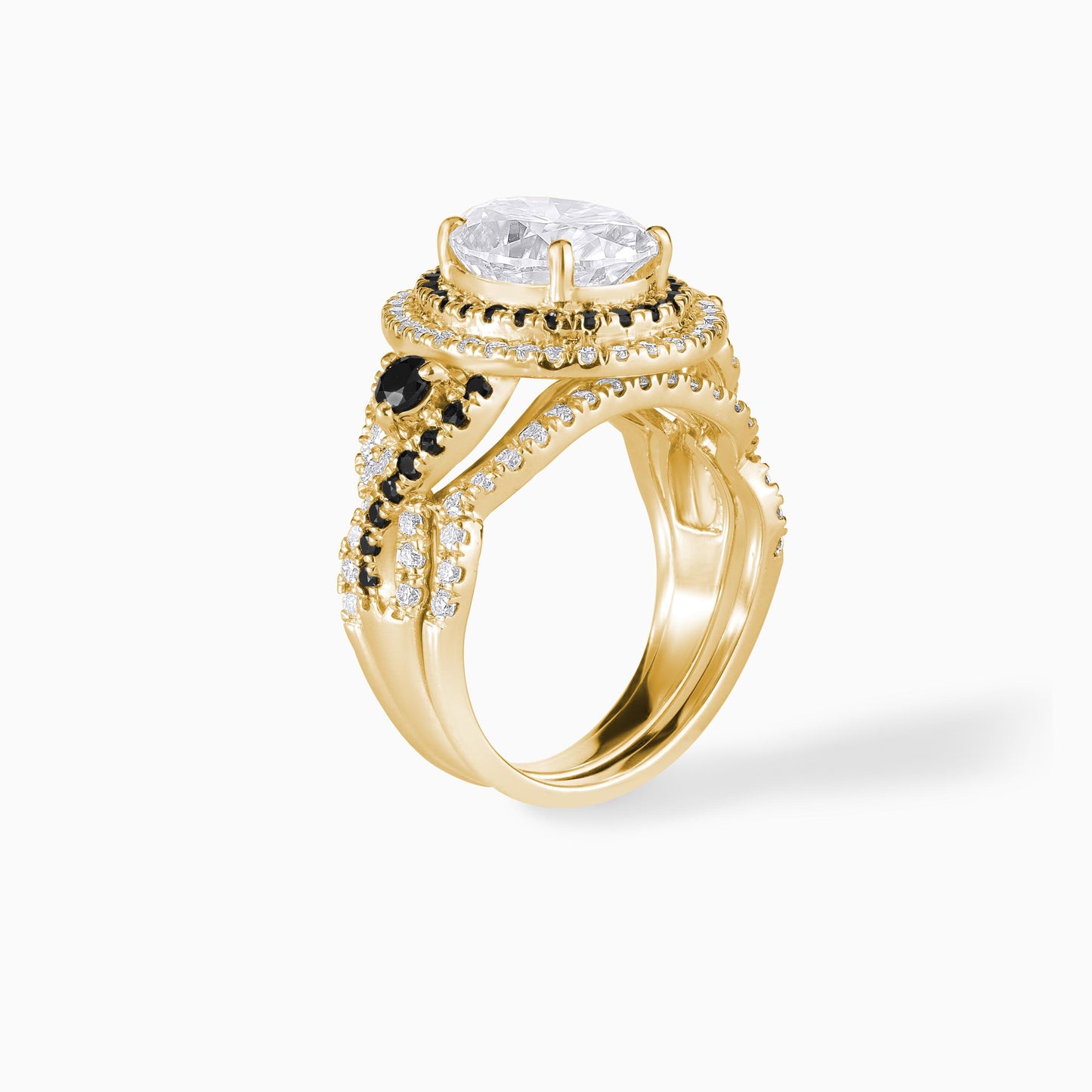 Oval Cut Moissanite Halo Engagement Ring Set in Yellow Gold