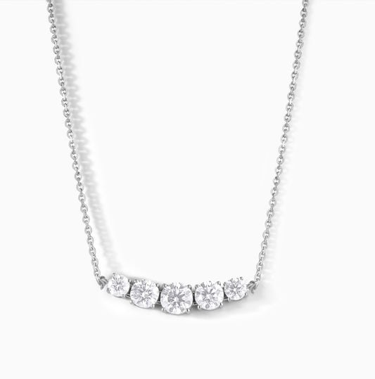 Sterling Silver Curved Bar Moissanite Necklace – Graduated Diamond Alternative Bridal Pendant