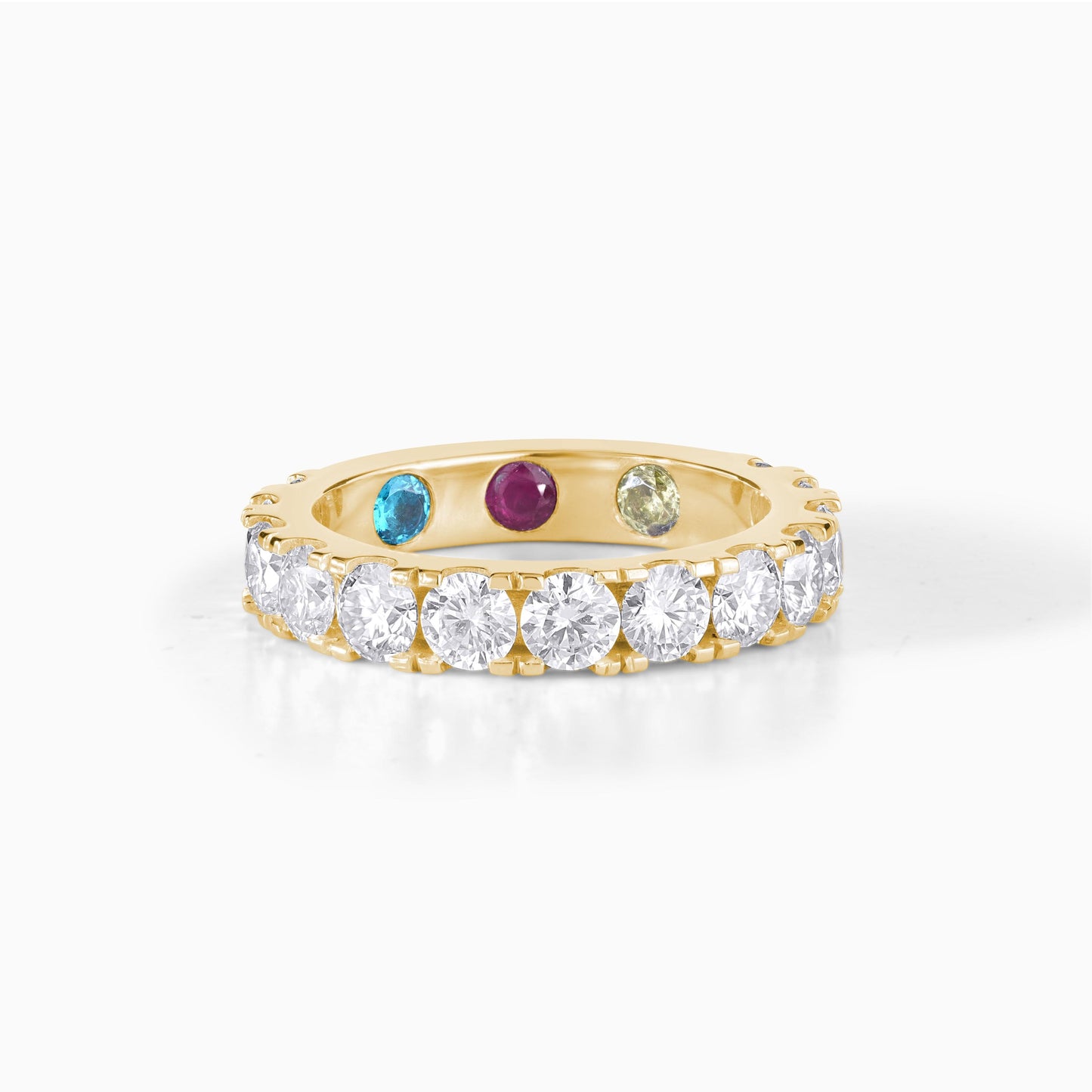 Rainbow Gemstone Eternity Band in Yellow Gold | Diamond Wedding Band | Colorful Birthstone Ring | Anniversary Stackable Ring for Her