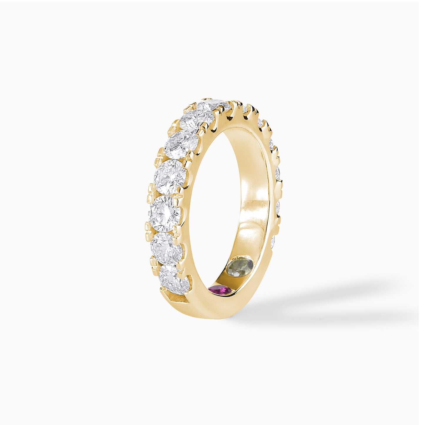 Rainbow Gemstone Eternity Band in Yellow Gold | Diamond Wedding Band | Colorful Birthstone Ring | Anniversary Stackable Ring for Her