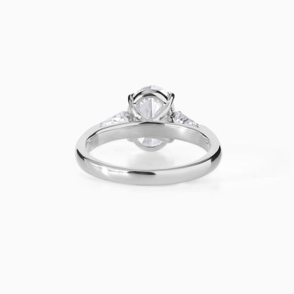 Oval Moissanite Engagement Ring, Sterling Silver Tapered Baguette Bridal Jewelry