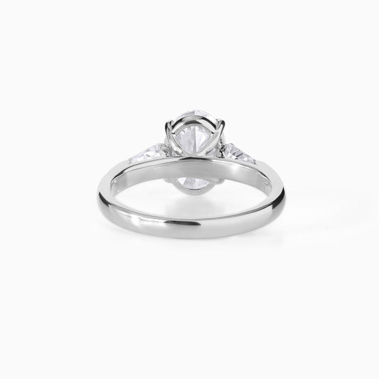 Oval Moissanite Engagement Ring, Sterling Silver Tapered Baguette Bridal Jewelry