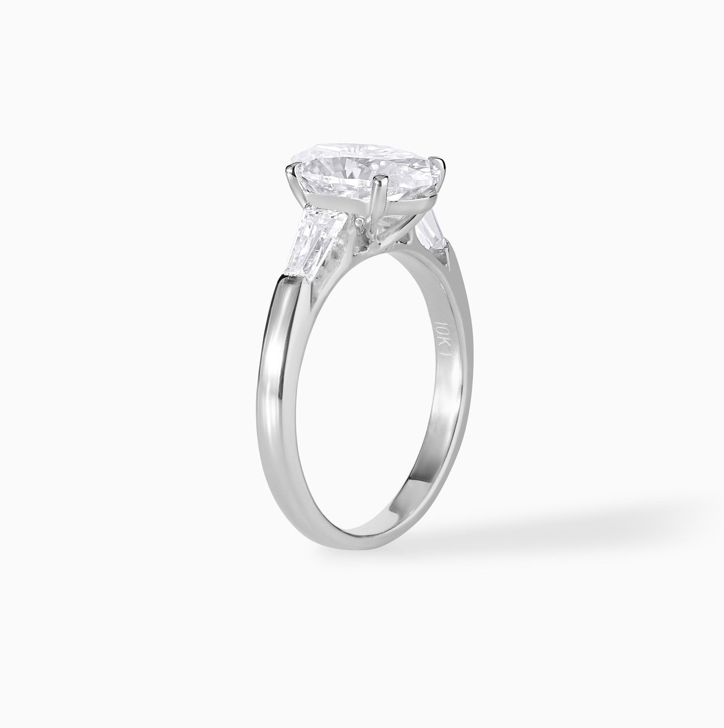 Oval Moissanite Engagement Ring, Sterling Silver Tapered Baguette Bridal Jewelry