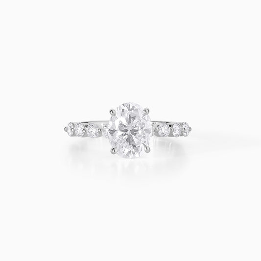 Oval Cut Moissanite Engagement Ring | Hidden Halo Solitaire with Side Stones | Classic Elegant Wedding Ring for Her | Timeless Bridal Ring