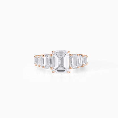 Emerald Cut Diamond Engagement Ring, Gold Statement Ring, Baguette Side Stone Ring, Luxury Bridal Ring, Unique Wedding Ring