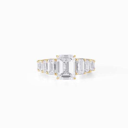 Emerald Cut Diamond Engagement Ring, Gold Statement Ring, Baguette Side Stone Ring, Luxury Bridal Ring, Unique Wedding Ring