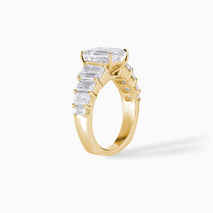 Emerald Cut Diamond Engagement Ring, Gold Statement Ring, Baguette Side Stone Ring, Luxury Bridal Ring, Unique Wedding Ring