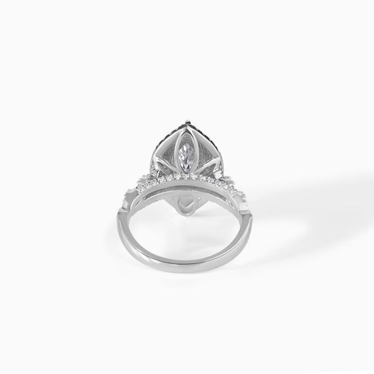 Marquise Moissanite Ring Sterling Silver Engagement Double Halo Ring