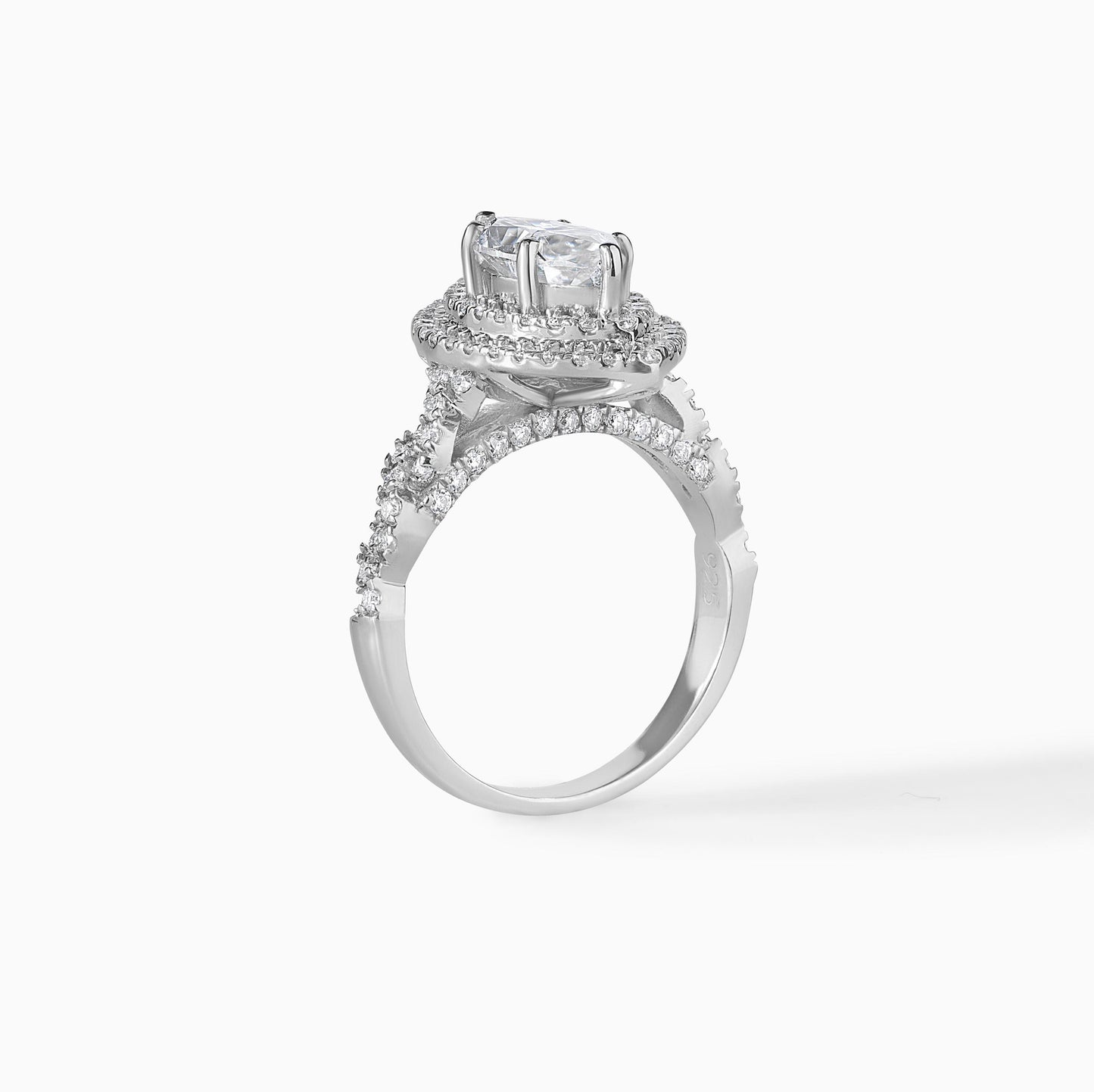 Marquise Moissanite Ring Sterling Silver Engagement Double Halo Ring