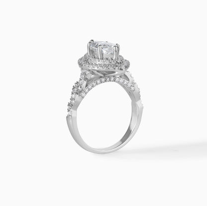 Marquise Moissanite Ring Sterling Silver Engagement Double Halo Ring
