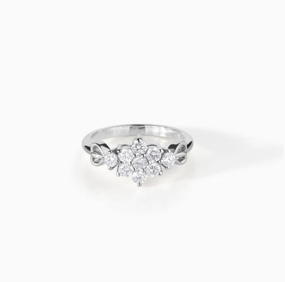 Floral Moissanite Engagement Ring Sterling Silver Cluster Round Cut Bridal Band Promise