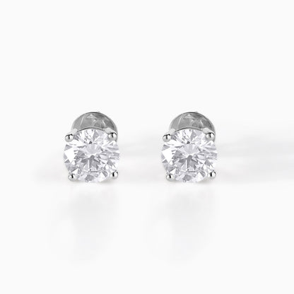 Round Moissanite Stud Earrings: Sterling Silver, Screw Back, Diamond Alternative