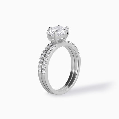 Moissanite Engagement Ring Sterling Silver Stone Round Cut Center Two Carat Diamond Alternative Ethical Option Six Prong Setting Pavé Bridal