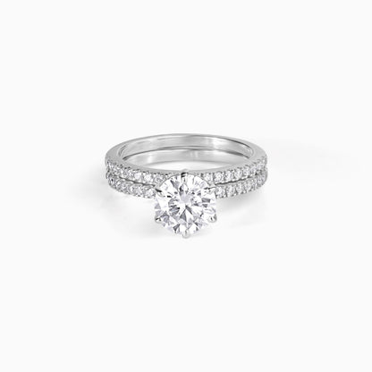 Moissanite Engagement Ring Sterling Silver Stone Round Cut Center Two Carat Diamond Alternative Ethical Option Six Prong Setting Pavé Bridal