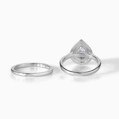 Pear Moissanite Ring Sterling Silver Engagement Band Wedding Set Bridal Jewelry Diamond Alternative Halo Design Elegant Gift Idea