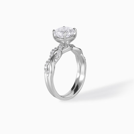 Moissanite engagement bridal wedding band pave design twisted vine style ring set | round brilliant cut 2 CT moissanite silver wedding ring