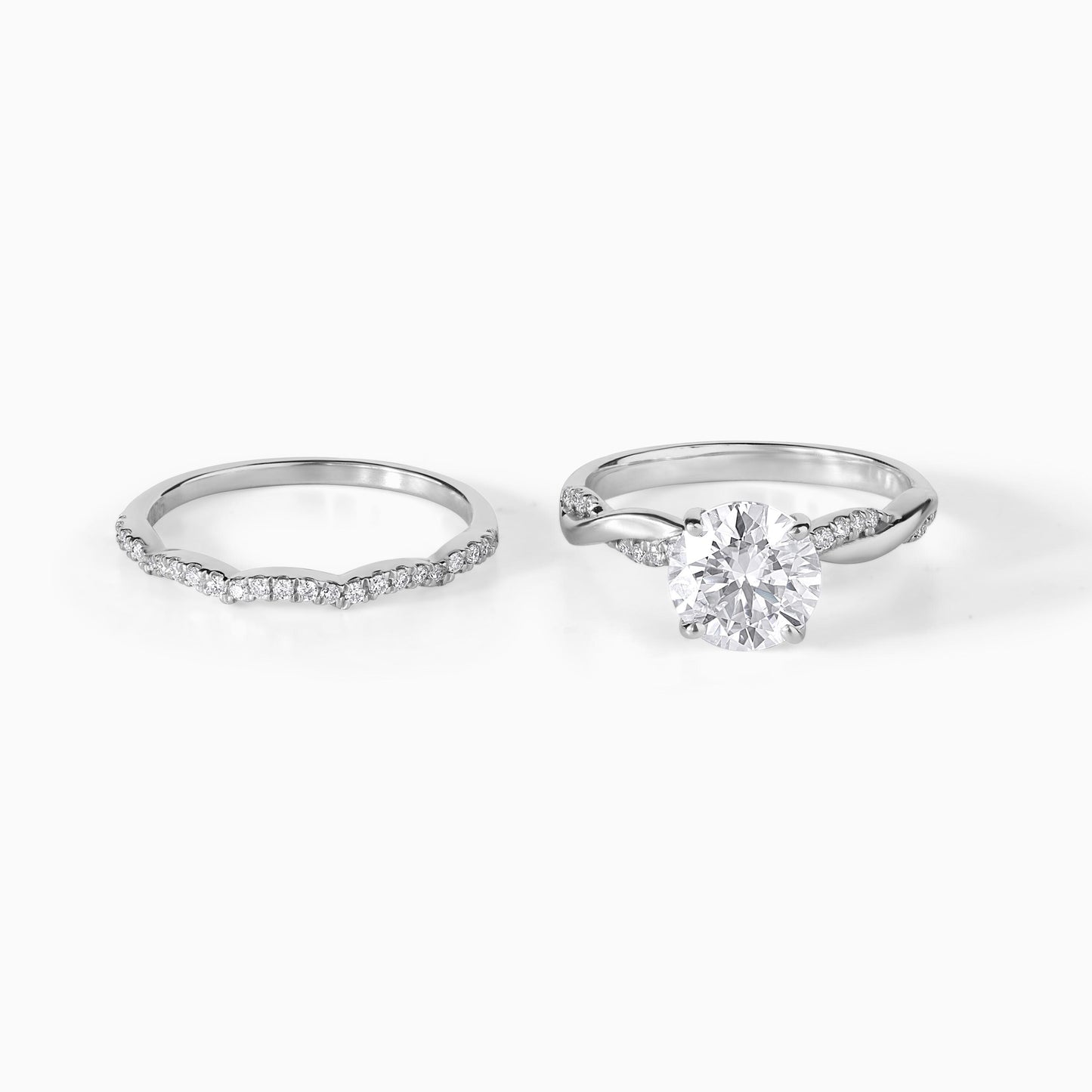 Moissanite Engagement Ring Bridal Set Wedding Band Pave Design Twisted Vine Style Jewelry Round Brilliant Cut Two Carat Silver Gold Rings