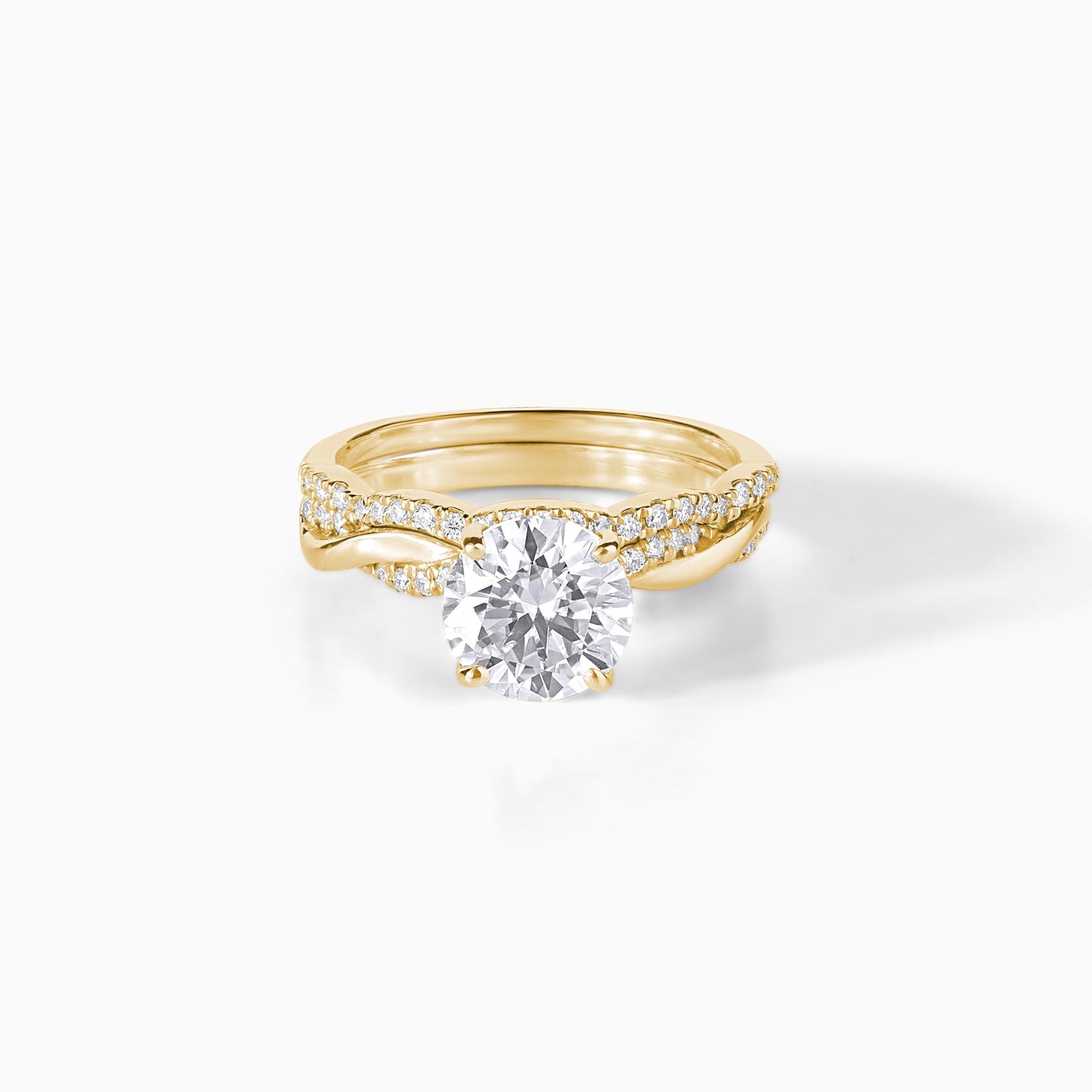 Moissanite Engagement Ring Bridal Set Wedding Band Pave Design Twisted Vine Style Jewelry Round Brilliant Cut Two Carat Silver Gold Rings