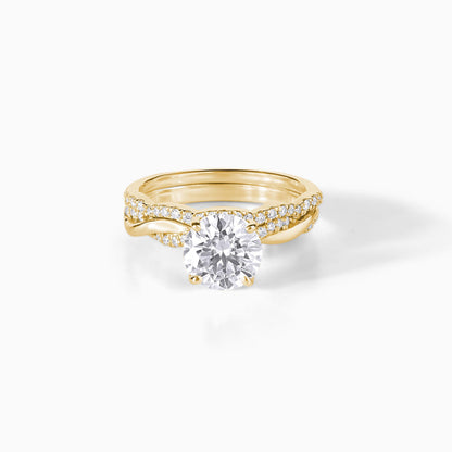 Moissanite Engagement Ring Bridal Set Wedding Band Pave Design Twisted Vine Style Jewelry Round Brilliant Cut Two Carat Silver Gold Rings