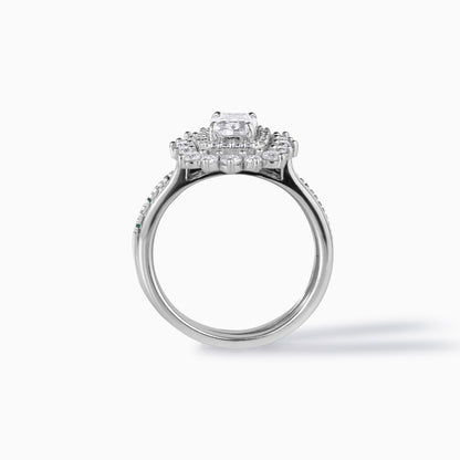 Moissanite Emerald Ring Sterling Silver Halo Design Double Bridal Set Wedding Band Alternative Diamond Engagement Green Stone Rectangular