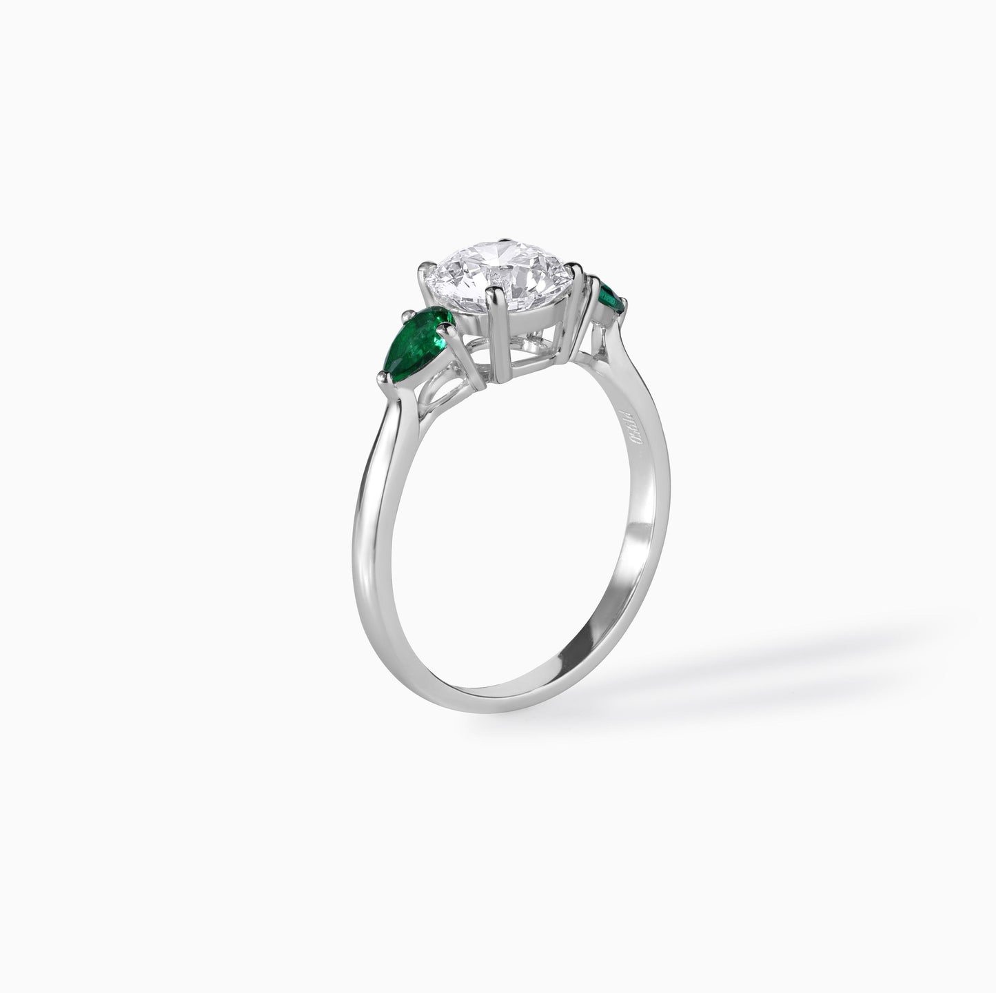 Moissanite Emerald Ring Sterling Silver Engagement Three Stone Round Green Gemstone Anniversary Elegant Bridal Jewelry Set Trilogy Promise
