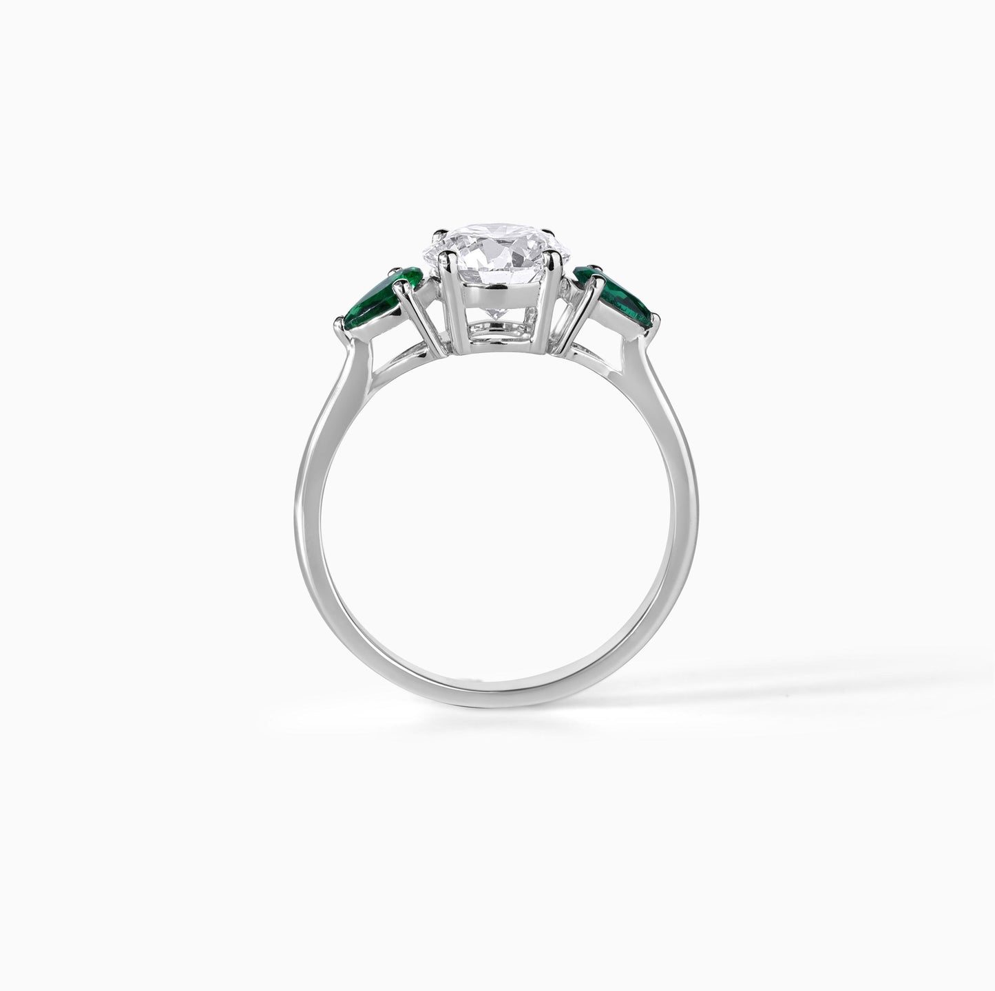 Moissanite Emerald Ring Sterling Silver Engagement Three Stone Round Green Gemstone Anniversary Elegant Bridal Jewelry Set Trilogy Promise