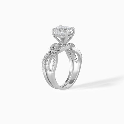 Elegant Oval Cut Diamond Engagement Ring Set with Curved Wedding Band, Silver Bridal Set, Minimalist Promise Ring for Women Gift Idea Set