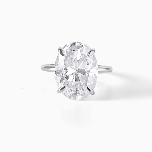 9 Carat Oval Moissanite Engagement Ring in Silver, Solitaire Minimalist Statement Ring, Elegant Proposal Jewelry Gift for Women