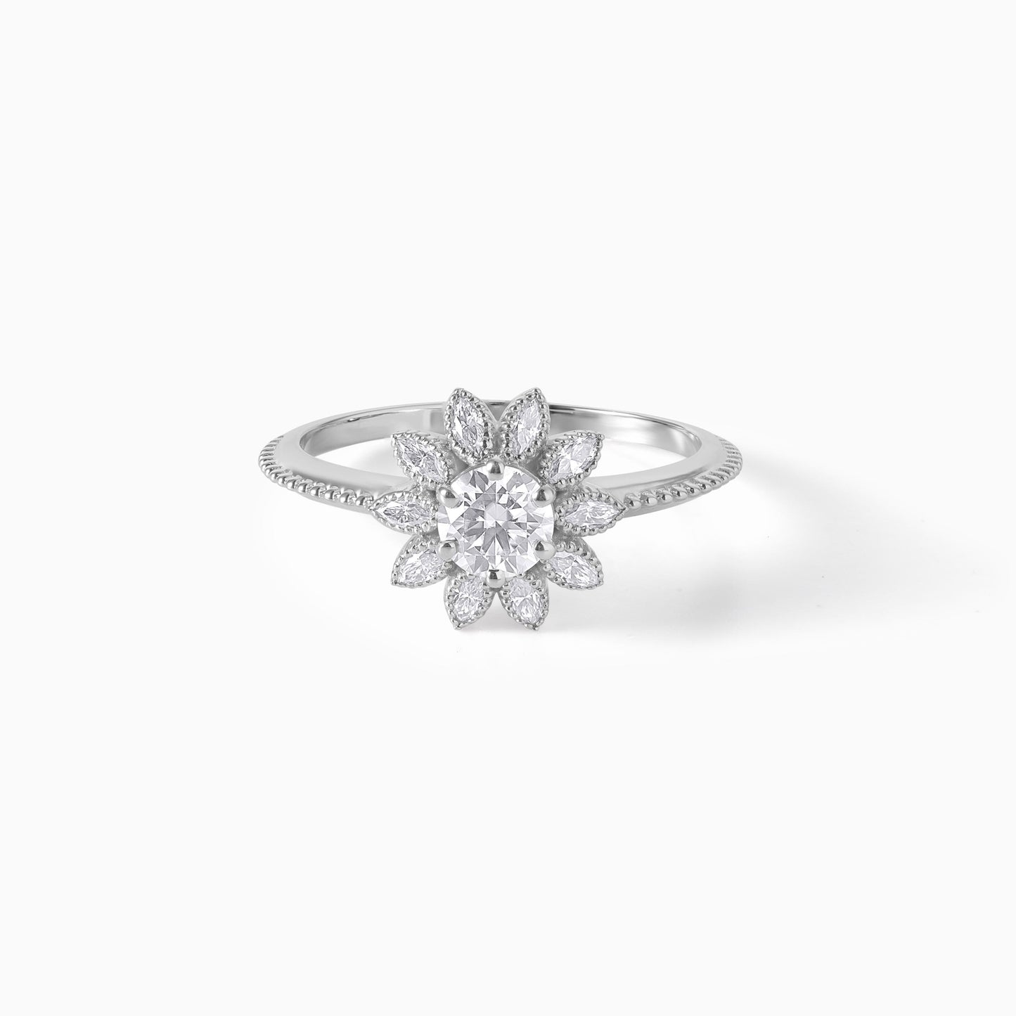 Floral Halo Engagement Ring 925 Sterling Silver Marquise Leaf Cluster Ring Vintage Style Promise Ring Nature Inspired Wedding Gift for Her