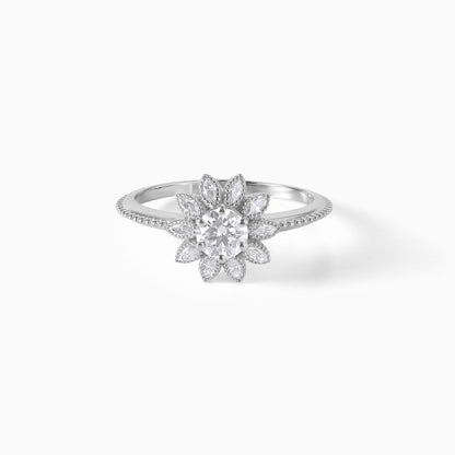 Floral Halo Engagement Ring 925 Sterling Silver Marquise Leaf Cluster Ring Vintage Style Promise Ring Nature Inspired Wedding Gift for Her