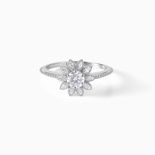 Floral Halo Engagement Ring 925 Sterling Silver Marquise Leaf Cluster Ring Vintage Style Promise Ring Nature Inspired Wedding Gift for Her