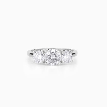 Three Stone Moissanite Engagement Ring, Round Cut Promise Ring, Classic Trilogy Ring, Anniversary Gift for Her, Timeless Bridal Jewelry