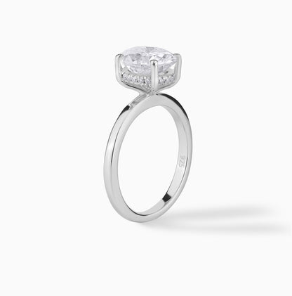 Oval Cut Moissanite Solitaire Engagement Ring, Hidden Halo Silver Ring, Minimalist Bridal Ring, Elegant Promise Ring, Timeless Gift for Her