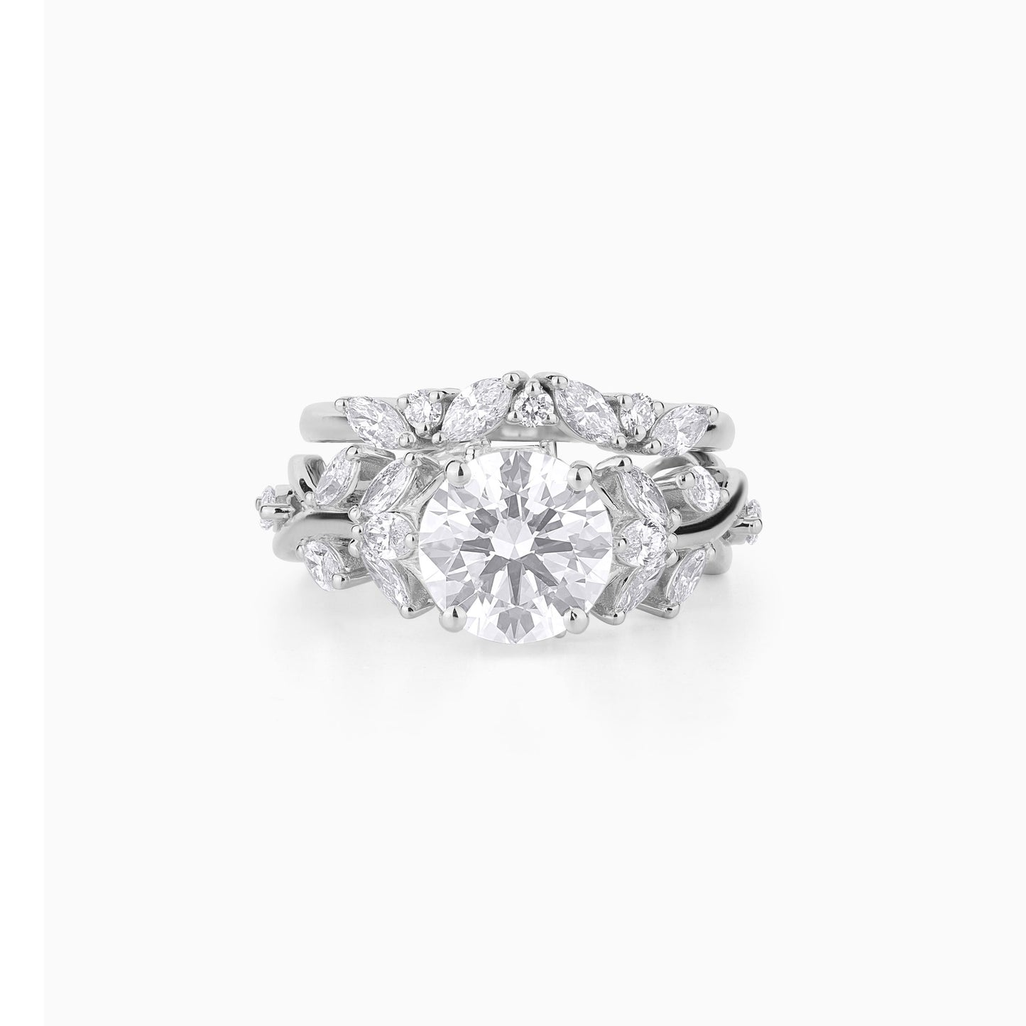 Vintage-Inspired Marquise & Round Cut Diamond Engagement Ring Set in Yellow Gold | Nature Bridal Set | Unique Cluster Wedding Rings for Her
