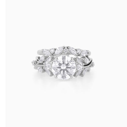 Vintage-Inspired Marquise & Round Cut Diamond Engagement Ring Set in Yellow Gold | Nature Bridal Set | Unique Cluster Wedding Rings for Her